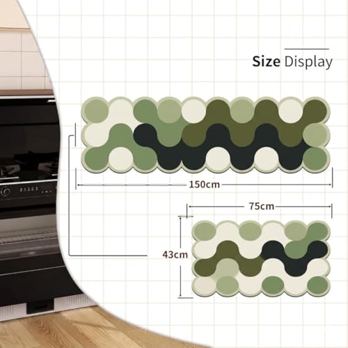 Image of Kitchen Anti Slip Mat for Floor, Waterproof Washable Kitchen Mats, Non Slip Kitchen Floor Mats for Home, Soft Mats for Kitchen, Kitchen Mats for Floor Anti Slip (Fancy Scalloped Green)