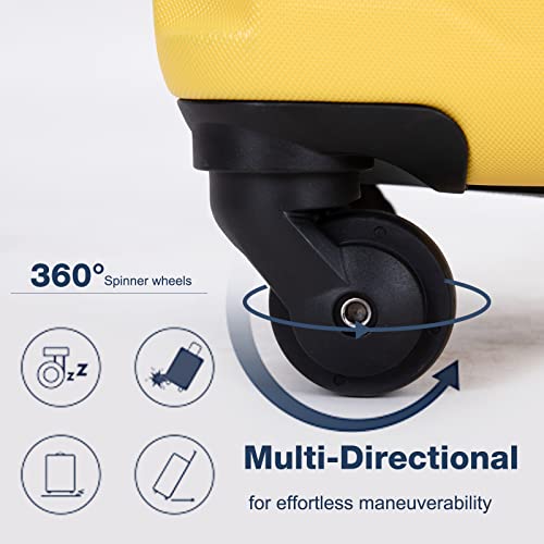 3 Piece Luggage Sets ABS Lightweight Suitcase with Two Hooks, Spinner Wheels, TSA Lock, (20/24/28), Yellow3