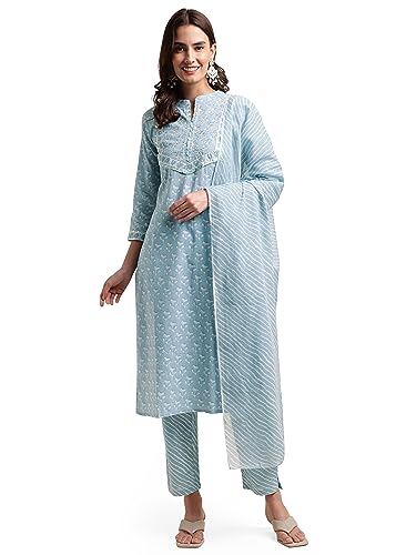 Image of MIRCHI FASHION Women's Straight Fit Pure Cotton Printed Kurta Set with Dupatta and Trouser