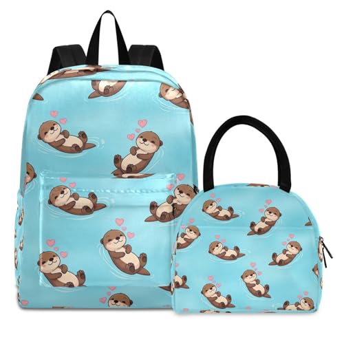 Sacs d'école et de pique-nique imperméables loutres pour filles en lot complet de 2 pièces