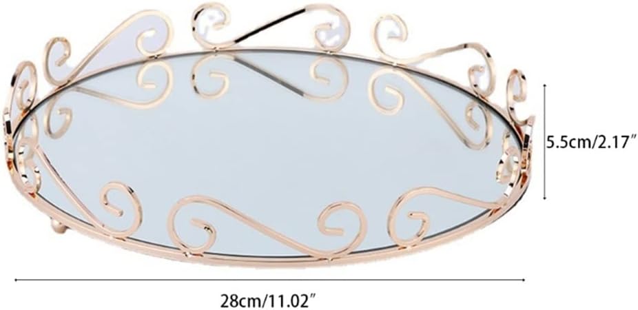 Oval Tray Perfume Jewelry Display Dresser Fruit Tray Makeup Organizer Tray Bathroom Kitchen Decorations (D 28 * 5.5cm)