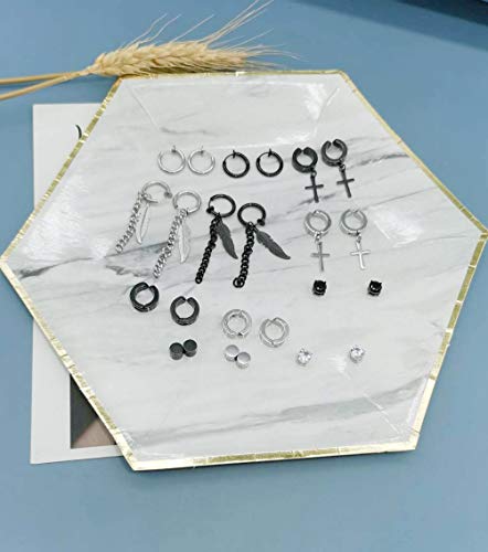 Wainis 12 Pairs Stainless Steel Non Pierced Earrings For Men Women Cz Clip On Feather Dangle Earrings Set 8Mm #TOP6