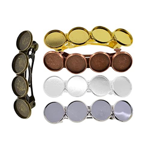 F Fityle Clip de pelo de 12mm, 5 uds., cabujones redondos, bandejas de Base en, ajustes de bisel de horquilla para fabricación de joyas