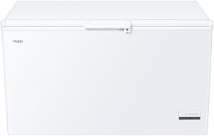 Haier HCE321T Arcon Congelador Horizontal, 319L, Ancho 141cm, Función Fast Freeze y Super Congelación, 2 Cestos Metálicos, Display Digital, Interior de Aluminio Texturizado, Tirador Exterior, Blanco          [Clase de eficiencia energética D]