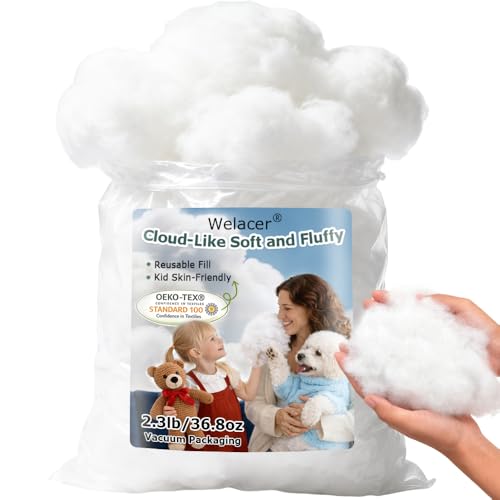 Welacer Polyfill Stuffing 36.8oz, Fluffy Pillow Stuffing for Stuffed Animals, DIY Plush Toys, Cushions, Cloud Decorations, Premium Original White Polyester Filling for Crochet Crafts