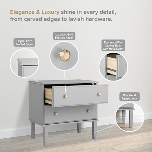 Image of Prepac Lux Nightstand Bedside Table, Grey Nightstand for Bedroom, End Table with 2 Drawers 16 inch D x 27.75 inch W x 25 inch H, GDNR-2302-1