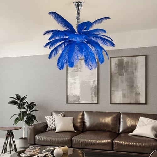 Image of Harold Electricals Modern Blue Ostrich Plumes Chandelier |Creative Feather Dulight Ceiling Pendant Light for Bedroom Living Room Dining Area Cafe Hotel Photography Prop -Bulb Included