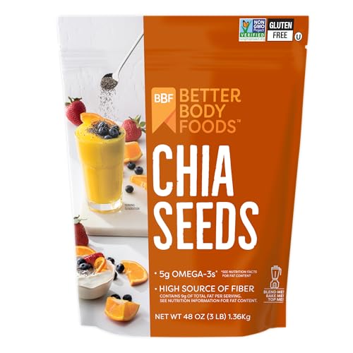 BetterBody Foods Chia Seeds 3 lbs, 48 Oz, with Omega-3,