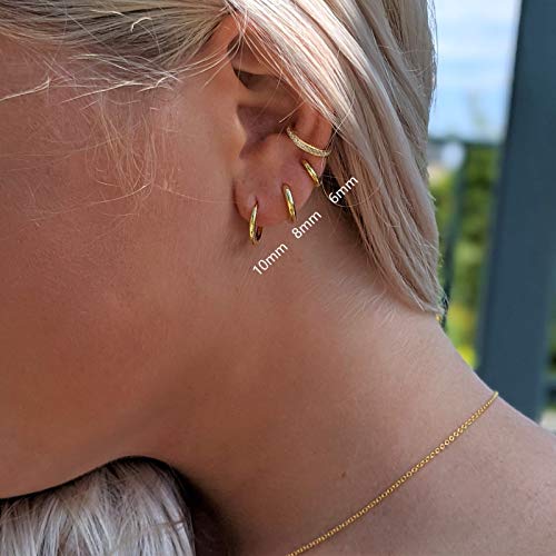 18K Gold Plated Sterling Silver Small Hoop Earrings Ring Cuff Ear Huggies | Simple Mini Hoops | Minimalist Second Hole Hoops Cartilage Hoop2