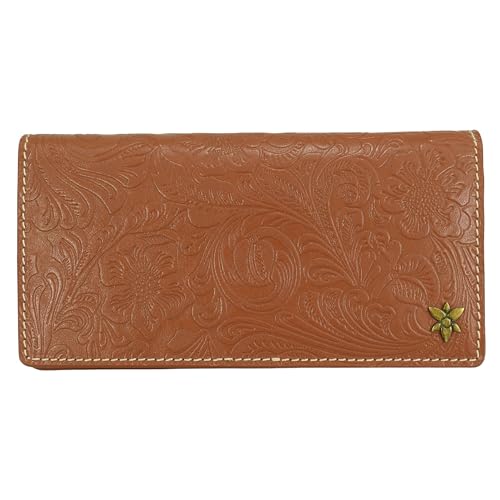 Anna by Anuschka Heritage Collection Women's Genuine Leather RFID Blocking Bi-Fold Clutch Wallet - Floral Embossed Hazelnut