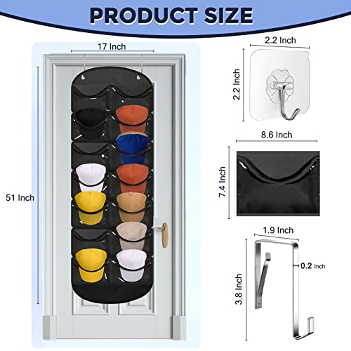 Owkjar 14 Pockets Hat Organizer For Closet, Hat Racks For Baseball Caps, Hat Storage With Clear Deep Pockets, 4 Hooks, Hat Rack Over The Door/Wall For Baseball, Golf, And Sports Caps #TOP3