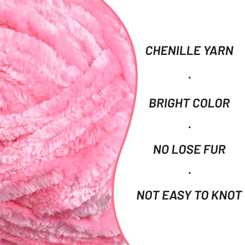 Image of Fuzzy Chunky Chenille Yarn for Crocheting,Soft Plush Yarns for Hand Knitting,Bulky 3x100 g(3x49.2 yd) Baby Blanket Yarn for Crocheting Amigurumi,Crochet Fluffy Velvet Yarns(Pink)