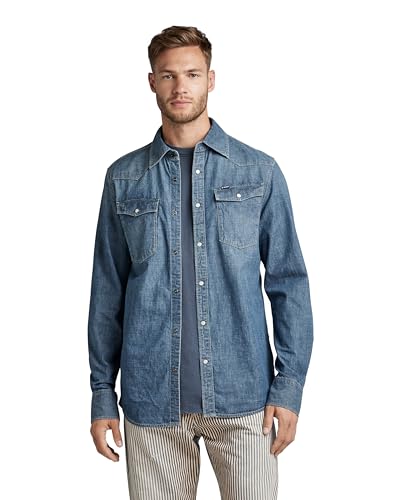 G-Star Raw 3301 Straight Shirt, Camisas Para Hombre, Azul Faded Cricket Blue D12698-D311-D891 , M