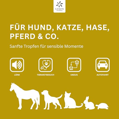 Lemon Pharma Bachblüten Tropfen Angst für Tiere – Beruhigung, Anti Stress für Haustiere, für Katzen und Hunde, Bio & Vegan