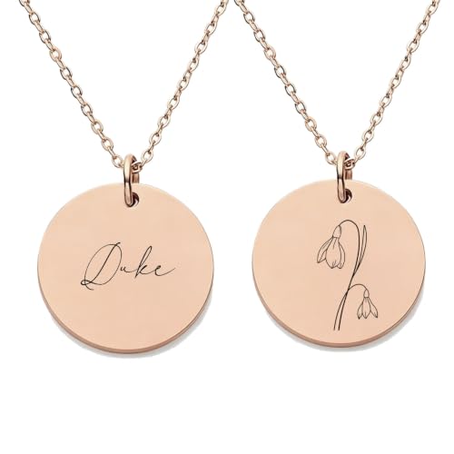 HUAN XUN Custom Duke Name Necklace with Birth Month Flower for Women