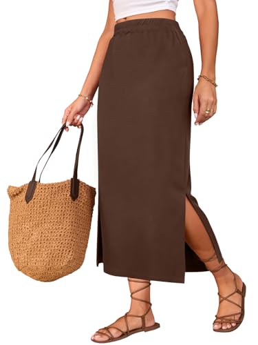Image of Poetsky Maxi Skirt for Women Summer Side Slit Pencil Skirts Elastic High Waisted Long Skirt