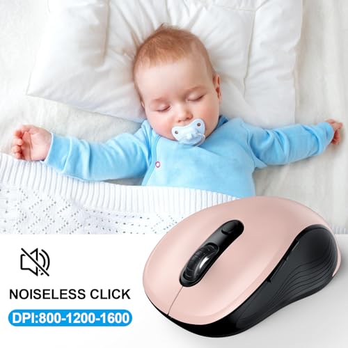 Image of WisFox 2.4G Wireless Mouse for Laptop, Ergonomic Computer Mouse with USB Receiver and Type-C Adapter, 3 Adjustable Levels DPI, 6 Button Cordless Wireless Mice (Pink)