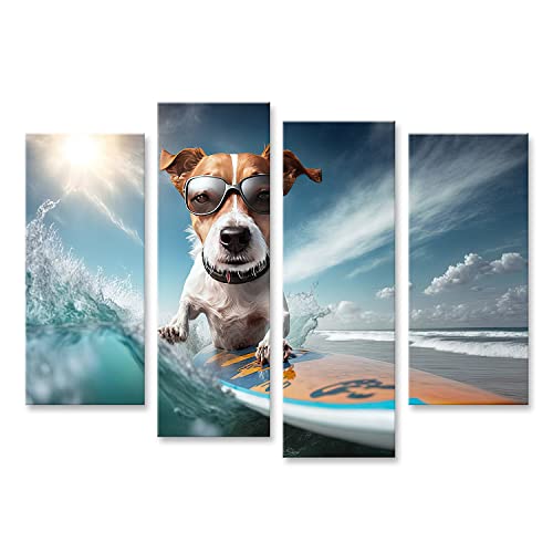 islandburner Tableau sur Toile Chien Jack Russell Surfant sur Une Vague de Planche de Surf Cadre Affiche Poster Murale Tableaux