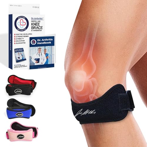 Dr. Arthritis Doctor Developed Patella Tendon Strap, Knee Strap, Brace And Handbook, Patellar Tendonitis (Jumper’s Knee), Pfps (Runner’s Knee), Itbs, Chondromalacia (Black, Single)