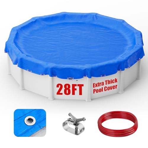 Future Way 28 FT Winter Pool Cover for Above Ground Pools【1300D Extra Thick】 Winter Pool Cover with Winch and Cable