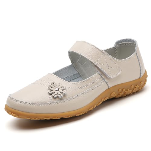Women's Leather Mary Jane Flats Ladies Wide Fit Shoes Casual Business Shoes