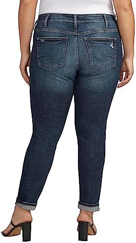 Silver Jeans Co. Women's Plus Size Girlfriend Slim Leg Jeans - Mid Rise Comfort Stretch Denim