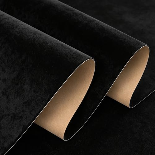 Stickyart Black Velvet Wallpaper Peel and Stick 12"x80" Self Adhesive Luxury Velvet Black Contact Paper Felt Drawer Liner Removable Soft Fabric Textured Wall Paper Felt Sheet for Craft Jewelry Box DIY