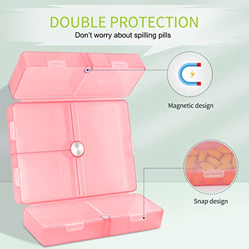 Fyy Daily Pill Organizer, 7 Compartments Portable Pill Case Travel Pill Organizer,[Folding Design]Pill Box For Purse Pocket To Hold Vitamins,Cod Liver Oil,Supplements And Medication-Clear Red #TOP4