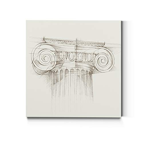 Square Canvas Wall Art, Abstract Art Ready to Hang, Modern Home & Office Décor, Vintage Map & Architecture, Premium Stretch Canvas Vintage Home Décor - Architectural Column III 16X16