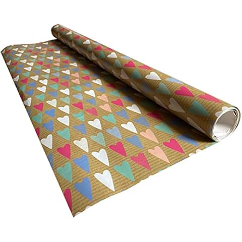 12 Rolls Heart Craft Roll Wrap - Pack of 12 Two Metre Rolls of Rustic Recyclable Heart Wrapping Paper for Birthday, Christmas, Valentines & Anniversaries Cover