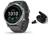 Garmin Vivoactive 4 schlanke, wasserdichte GPS-Fitness-Smartwatch mit Trainingsplänen & animierten Übungen, Dunkelgrau + BT Headset