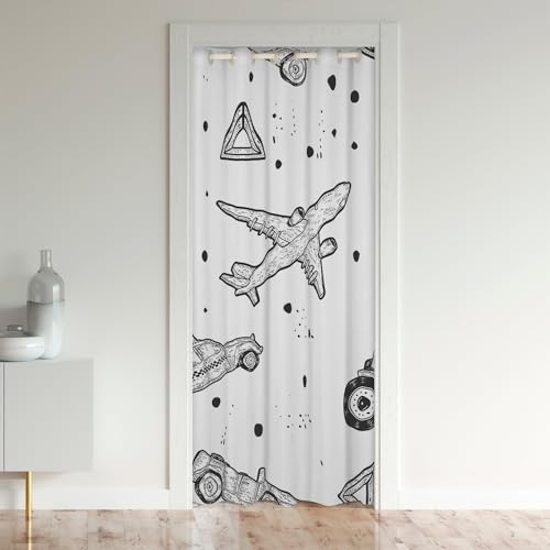 Construction Rideau de Porte 132x203cm Enfants Avion Rideau Occultant Rideaux pour Avion Imprimer Rideaux Exterieur d'entrée Taxi Géométrie Triangle Sketch...