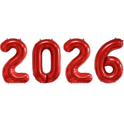 Image of 2026 Foil Number Balloons, Red, 32 Inch | Huge Foil Number 2026 Balloons Nude, Birthday Party,Happy New Year Eve, Graduation, Christmas Decorations