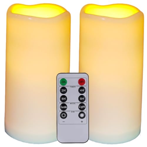 HjingChen Lot de 2 bougies LED étanches sans flamme avec télécommande et minuterie, piles...