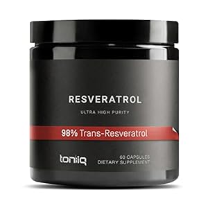 Toniiq Ultra High Purity Resveratrol Capsules – 98% Trans-Resveratrol – Highly Purified and Highly Bioavailable – 60…