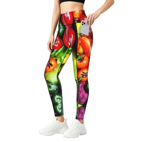 Leggings con estampado de verduras para mujer pantalones deportivos para yoga y entrenamiento