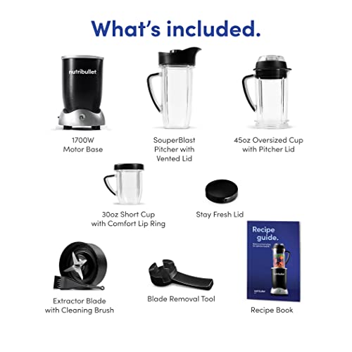 nutribullet Rx Blender, Hot and Cold Blender, 1700W, 1L Pitcher & 30oz Cup, Extractor Blade, Soups, Hot Liquids, and Sauces, Black, N17-1001