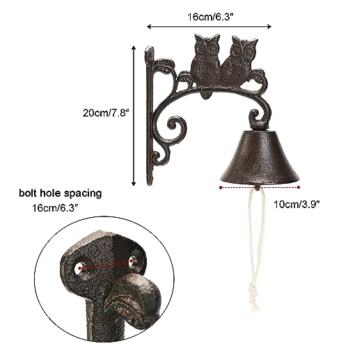 Sungmor Heavy Duty Cast Iron Wall Bell - Decorative Retro Style Lovely Owls Hand Bell - Manually Shaking Wall Hanging Doorbell - Indoor Outdoor Wall Mounted Dinner Bell - Garden Home Wall Decoration