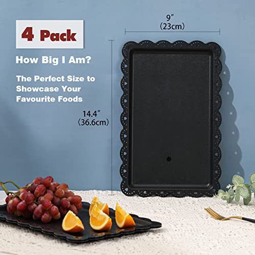 Plastic Serving Trays Food Tray - 14" x 9" Black Rectangle Serving Platter for Party | Cafeteria | Kitchen | Restaurant - Set of 4 Small Flat Trays for Dessert | Fruit | Cookie | Snack | Appetizer - Image 6