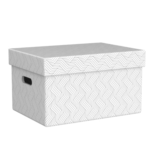 VON Leitz 3er Set Aufbewahrungsbox mit Deckel, 15 L, Medium, 100 % Recyclingkarton, Geometrisches Design, Für Schule, Studium & Haushalt, Weiß, 3 Stück, 61410001