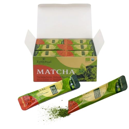 ZenRitual Organic Matcha Sticks, Ceremonial Grade Matcha Green Tea Powder,
