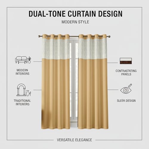Image of IVAZA Dual-Tone Design 100% Complete Blackout Curtains - Room Darkening Curtain for Long Door -, Heavy Blackout, Thermal Insulation Curtains,Black Out Curtains 10 feet Long Set of 2 Beige
