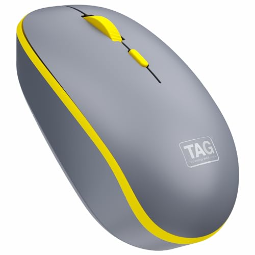 TAG WM500 Grey/Yellow Wireless Mouse, 2.4GHz USB Receiver, Dedicated DPI Button (800/1200/1600), 4 Buttons, Ambidextrous & Light, Power-Saving, 10m Range, 1x AA Battery, Supports Windows/Mac/Linux/iOS