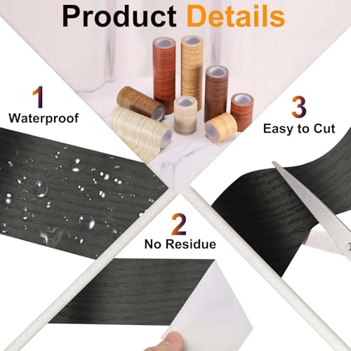 Image of PATIKIL Wood Grain Tape 2 inch x 32 ft, Self-Adhesive Wood Texture Repair Tape Realistic Wooden Effect Patch for Furniture Cabinets Floor Walls, Black Wood Grain