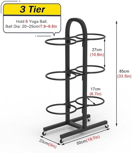 Yoga Ball Storage Rack - Mobile Double-Sided 6-Tier Rolling Organizer Cart for Home Gym, Fitness Equipment, Space-Saving Storage Solution, Durable and Versatile