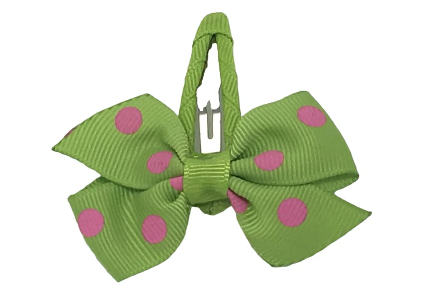 Snap Clip, Hair Bow, Pink and Green Hair Bow, Polka Dot