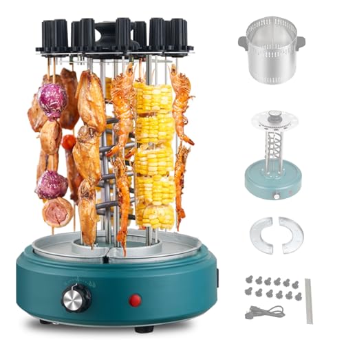 WPWSDWMX Parrilla Eléctrica Sin Humo con Rotación Vertical Automática, Calentamiento Rápido, Ideal para Brochetas y Fiestas en Casa