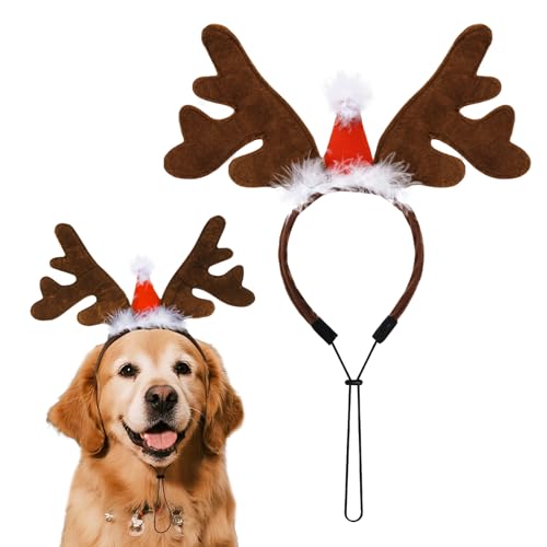 Bandeau renne avec chapeau Père Noël pour chien, costume Noël