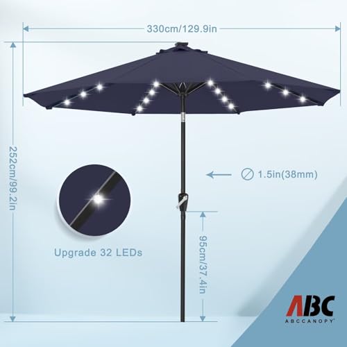 Image of ABCCANOPY Durable Solar Led Patio Umbrellas with 32LED Lights 11FT (Navy Blue)
