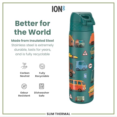 ION8 Vacuum Insulated Stainless Steel Water Bottle, 500 ml/17oz, Leak Proof, Effortless to Open, Secure Lock, Dishwasher Safe, Fits Cup Holders, Carry Handle, Scratch Resistant, Automotive Design - Image 5